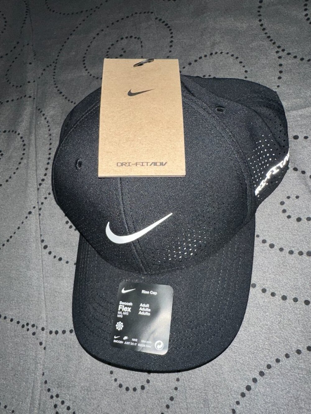 NIKE FLEX SWOOSH DRI FIT ADV BLACK RISE HAT SIZE M/L UNISEX NWT $34.00